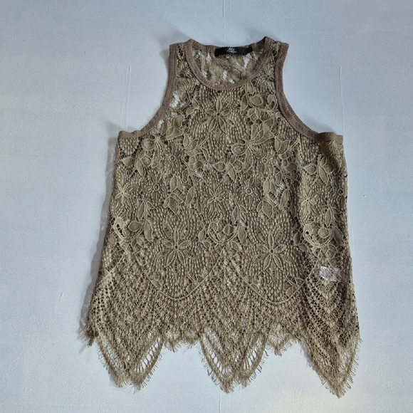BKE Taupe Crocheted Lace Sleeveless Tank Top - Picture 1 of 6